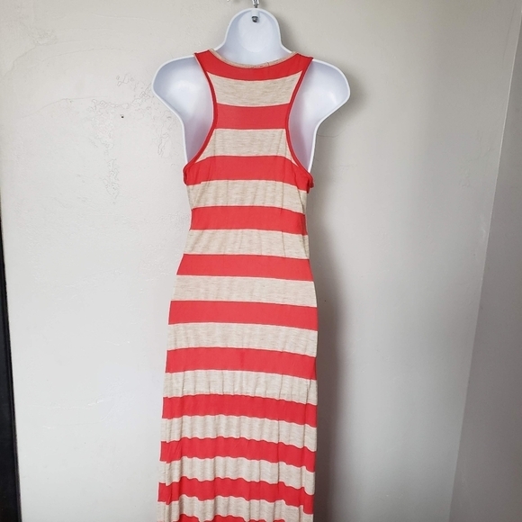 Green Apple Coral Beige Striped Maxi Dress Racerback Lightweight - Picture 8 of 8